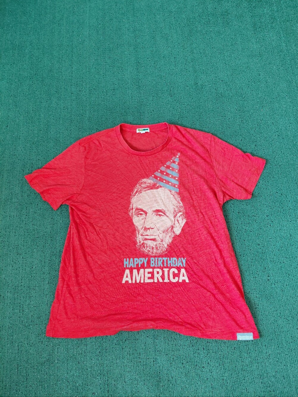 Happy Birthday America Abraham Lincoln President Patriotic Red T Shirt Sz XL